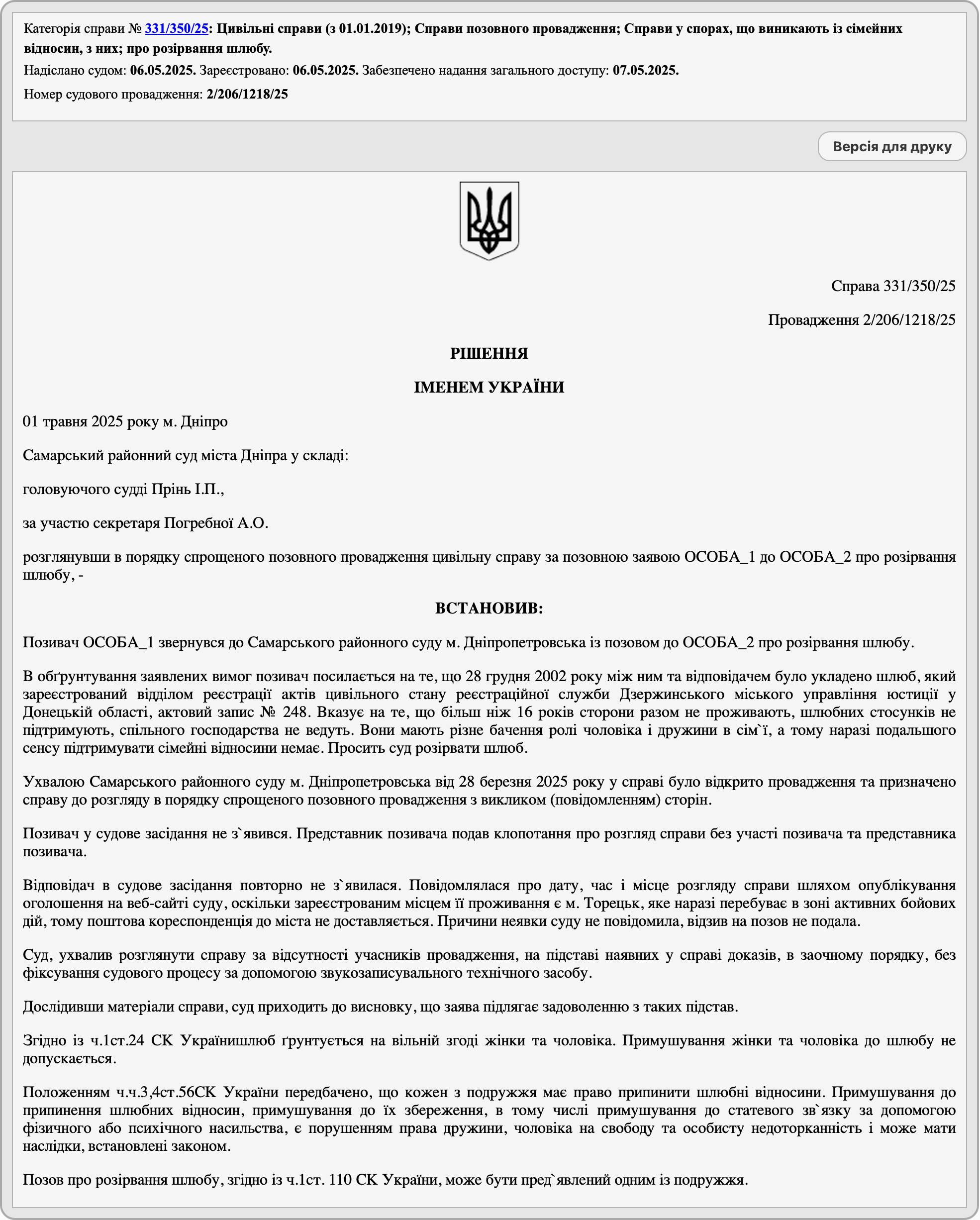 Решение от 01.05.2025